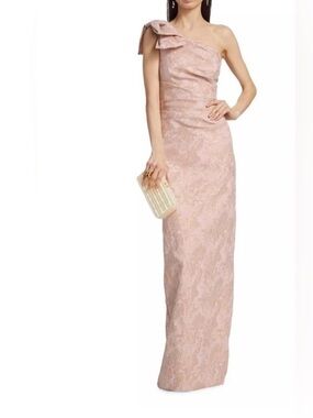Rickie Freeman for Teri Jon One-Shoulder Blush Jacquard Gown